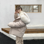 2023冬季韩版大毛领棉服女宽松学生棉袄中长款棉衣面包服外套