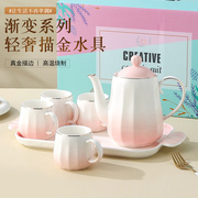 高档陶瓷客厅杯子套装欧式家用咖啡杯套装茶具，茶杯杯具带托盘礼盒