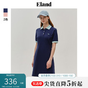 Eland衣恋连衣裙短袖T恤裙polo领棉T长款休闲运动风T夏