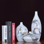 五彩缤粉陶瓷花瓶三件套中国风创意花瓶摆件陶瓷工艺品花瓶