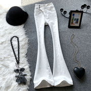 白色微喇牛仔裤女夏季薄款高腰，设计感显瘦弹力小个子阔腿喇叭长裤