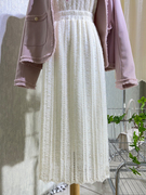 韩国米白色貂绒蕾丝，勾花半身裙女秋冬高腰，显瘦中长款仙女直筒裙子