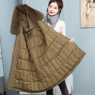 派克服2023年女韩版中长款棉衣棉服冬季加绒棉袄，大毛领外套