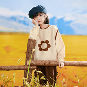 女童毛衣秋冬韩版优雅秋季假两件拼接上衣甜美儿童针织打底衫