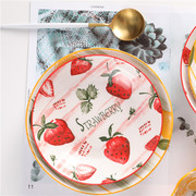 草莓柠檬西瓜清新手绘网红水果盘子陶瓷，家用7寸8寸菜盘平盘圆盘