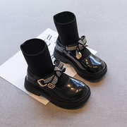 女童马丁靴2023冬季儿童短靴洋派女孩袜子靴加绒防滑公主皮靴