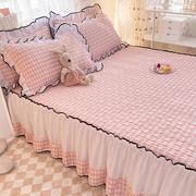 公主风夹棉床单单件韩式加厚粉色花边，女生床单三件套防滑防尘套罩