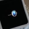 斯里兰卡玻璃体天然月光石，戒指18k玫瑰金戒指，蓝光彩虹指环女