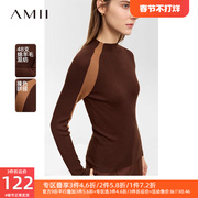 Amii拼接撞色毛衣女2023冬季保暖修身打底衫半高领绵羊毛上衣