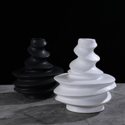 创意北欧黑白软装螺纹陶瓷花器花瓶极简软装家居样板房艺术摆件