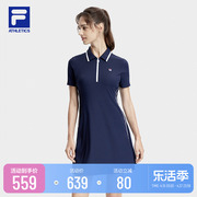 FILA 斐乐女士连衣裙2023秋季宽松半拉链翻领短袖网球运动裙