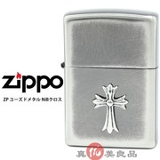 日本 ZIPPO 日本加工 男士做旧复古银色浮雕百合十字架打火机