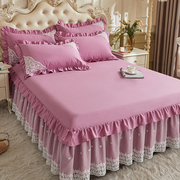 欧式a纯色全棉单层床裙1.5米1.8床花边防滑防尘纯棉床罩三件
