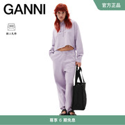 GANNI女装 蝴蝶logo迷雾紫色休闲卷边长裤 T3568712