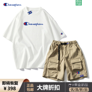 冠军连工装短裤男夏季纯棉，休闲运动套装2024短袖t恤两件套