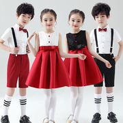 六一儿童演出服小学生大合唱女童红色，舞蹈礼服裙男童朗诵表演服装