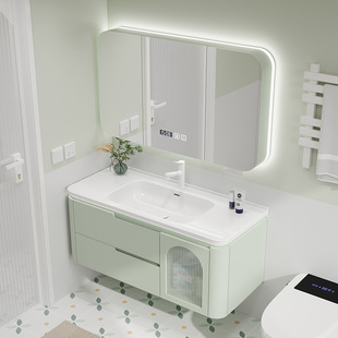 智能法式风橡木烤漆浴室柜，圆角陶瓷一体，盆洗手池洗脸盆洗漱台