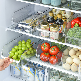 敞口冰箱收纳盒塑料抽屉式蔬菜，水果整理盒冷藏冷冻储物盒饮料筐