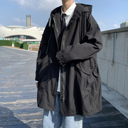 秋季设计感工装夹克风衣外套男士韩版潮牌宽松中长款连帽上衣