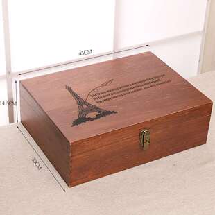 高档桌面收纳盒木盒子，带锁zakka明信片文件，整理箱长方形大号木证