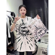 韩版时尚涂鸦印花短袖T恤女2024夏季宽松洋气中长款半袖上衣