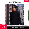 gxg奥莱22年男装奥莱男士春保暖孔雀蓝，暗棋盘格织纹圆领毛衫