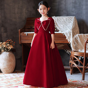 女童高端大码红色礼服公主裙婚纱蓬蓬裙花童主持人钢琴演出服艺考