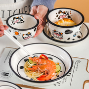 奶牛陶瓷碗盘套装可爱家用沙拉，早餐盘餐具，泡面碗饭碗创意卡通菜盘