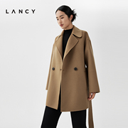 lancy朗姿2023冬季高级感羊毛大衣双面，呢气质收腰毛呢外套女