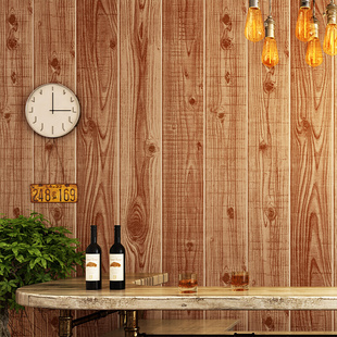 防水新中式仿木复古木纹墙纸，原木色木板壁纸天花板，服装店饭店餐厅