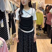 十三行女装2024夏款韩系时髦减龄套装女吊带，背心短袖t恤两件套