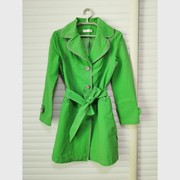国内单女式春秋季宽松直筒长袖风衣外套绿色单排扣中长款甜美通勤