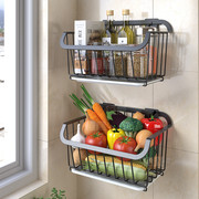 不锈钢厨房果蔬置物架蔬菜收纳筐免打孔壁挂式沥水篮调料收纳架子