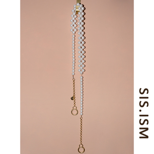 SISISM/姐妹主义爆裂纹珍珠链条单肩斜挎肩带手工可拆卸包带金属
