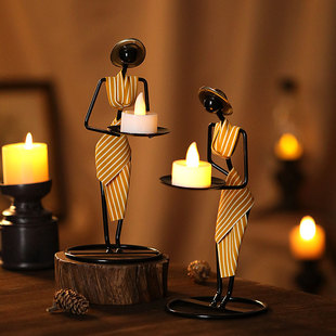 复古铁艺烛台小摆件创意家用欧式浪漫烛光晚餐布置道具餐桌装饰品