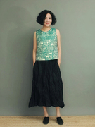 姜欢设计初夏异域风情孔雀绿刺绣浮雕图案奢华感带里衬复古小背心