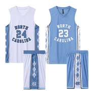 NCAA北卡大学生蓝色篮球服套装男女定制美式白色宽松球衣一套印字