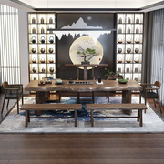 新中式茶台实木茶桌禅意功夫茶几原木大板桌家用整板泡茶桌椅组合