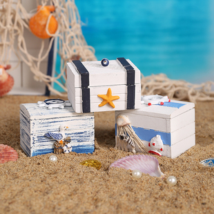 地中海装饰木盒子微场景布置拍摄道具迷你小宝箱桌面创意收纳摆件