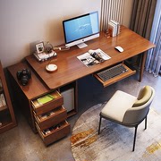 电脑桌台式实木家用办公桌，轻奢简约卧室，写字桌子现代书桌书柜一体