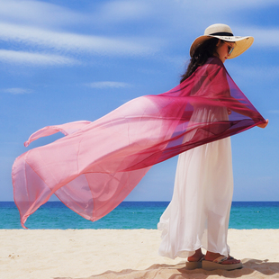 微瑕疵雪纺丝巾女超大防晒沙滩巾，海南三亚旅游海滩度假披肩纱巾