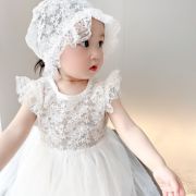 韩国婴儿满月礼服连衣裙夏季女宝宝蕾丝公主裙，蓬蓬纱裙一周岁套装
