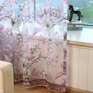 紫色窗帘卧室浪漫紫烂花窗纱隔断挂钩式阳台客厅纱帘成品窗纱