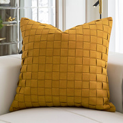 现代简约北欧风姜黄色麂皮手工编织抱枕套民宿样板间沙发飘窗靠