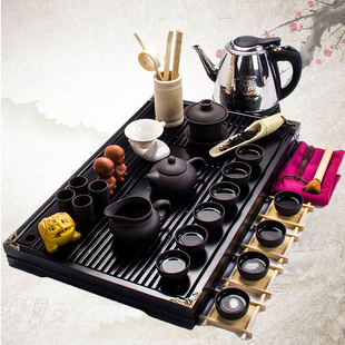 紫砂功夫茶具套装家用简约中式实木小茶盘泡茶喝茶电磁炉小套装