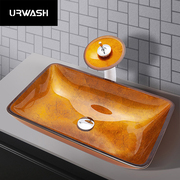 钢化玻璃台上盆洗脸盆洗手盆，现代简约艺术盆，创意长方形金色银色
