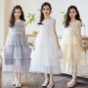 女童连衣裙夏装中大童多层网纱蛋糕，裙儿童公主裙女孩表演白色纱裙
