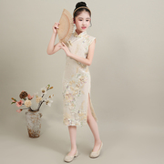 小女孩旗袍夏季女童公主裙中国风童装大童蕾丝连衣裙儿童走秀礼服