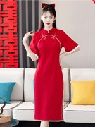 2024夏季中国风女装，年轻款大红色，结婚敬酒服外嫁女回门旗袍裙