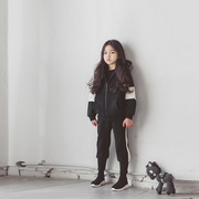 韩版童装女童时尚潮，运动套装中大儿童，加绒加厚连帽卫衣长裤两件套